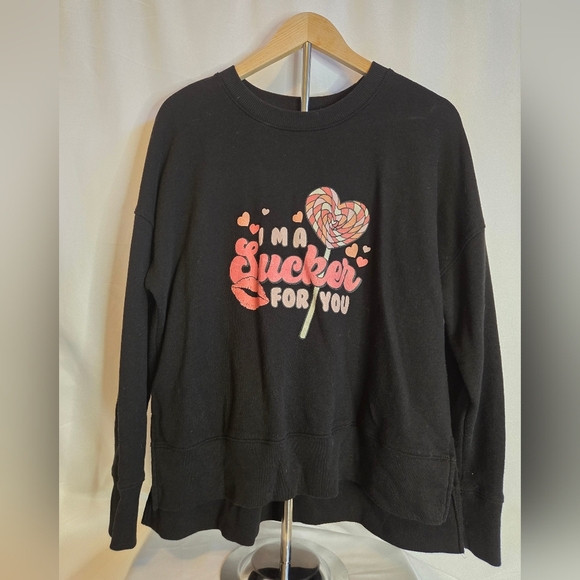 Time and Tru Black L Sweatshirt I'm A Sucker For You DTF Transfer - Picture 1 of 4